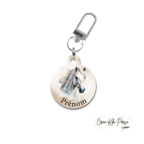 Médaille identification cheval personnalisée pendentif pour licol motif portrait cheval blanc