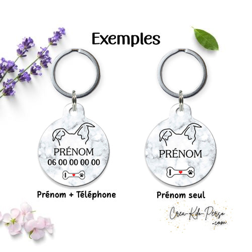 Médaille pendentif chien et chat personnalisé motif oreilles amstaff forme ronde