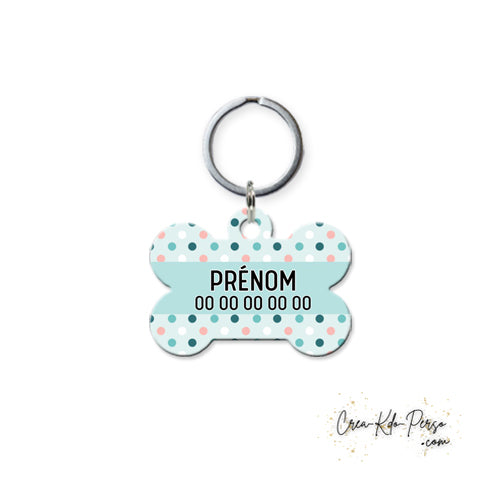 Médaille pendentif chien personnalisée motif à pois forme os