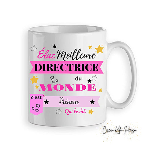 Mug cadeau élu meilleur Directrice Directeur du monde personnalisé