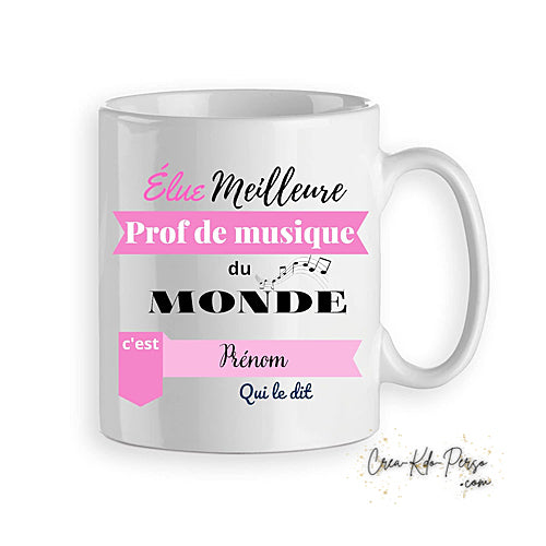 Mug cadeau élu meilleur prof de musique du monde personnalisé
