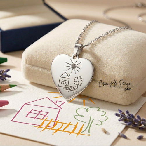 collier pendentif personnalisé gravure dessin d'enfant