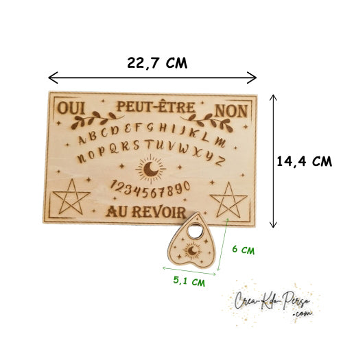 Mini Planche de Ouija en Bois Gravée et Vernie avec Planchette – Objet Divinatoire et Décoration Mystique