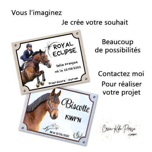 Plaque de box chevaux avec PERSONNALISATION COMPLÈTE photo texte couleurs panneau personnalisé