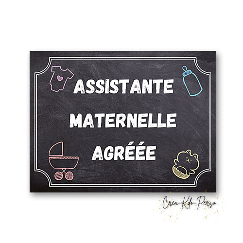 Plaque Assistante maternelle agréée panneau de porte nounou nourrice