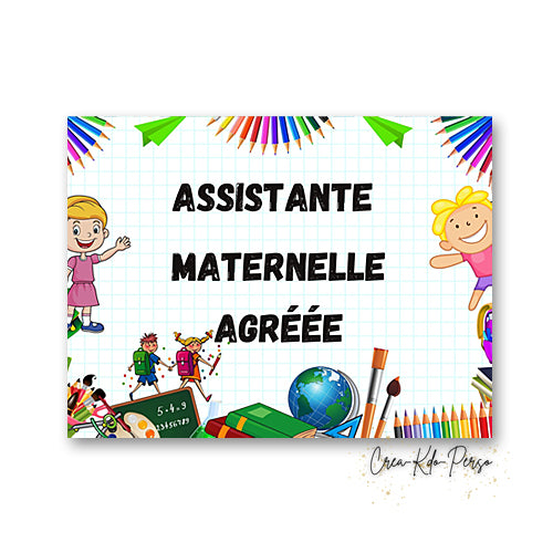 Plaque Assistante maternelle agréée panneau de porte nounou nourrice
