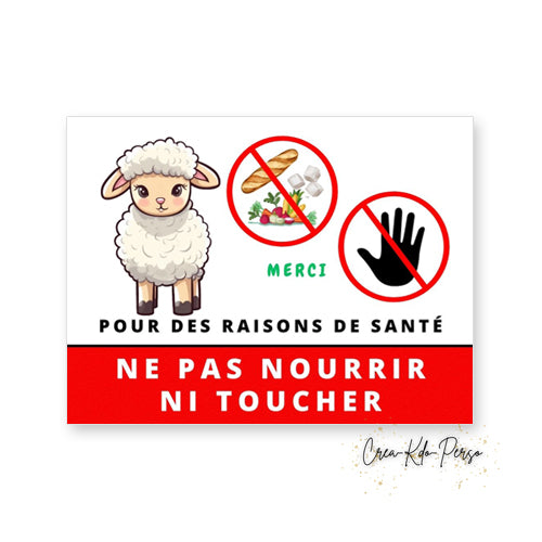 Panneau Ne pas nourrir pour des raisons de santé plaque mouton