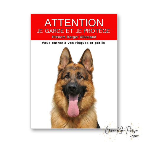 plaque panneau attention au chien je garde et je protège personnalisable