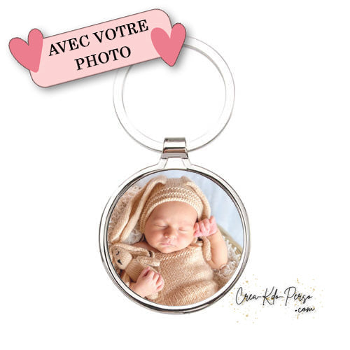 Porte clé en métal inoxydable rond personnalisé photo