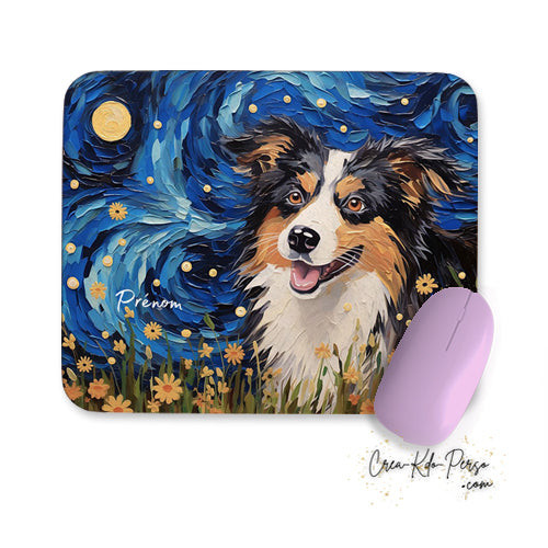 tapis de souris berger australien style peinture à l'huile personnalisé