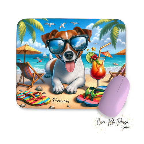tapis de souris jack Russell en vacances à la plage
