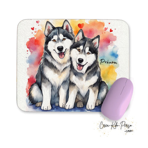 tapis de souris malamute husky aquarelle coloré personnalisé