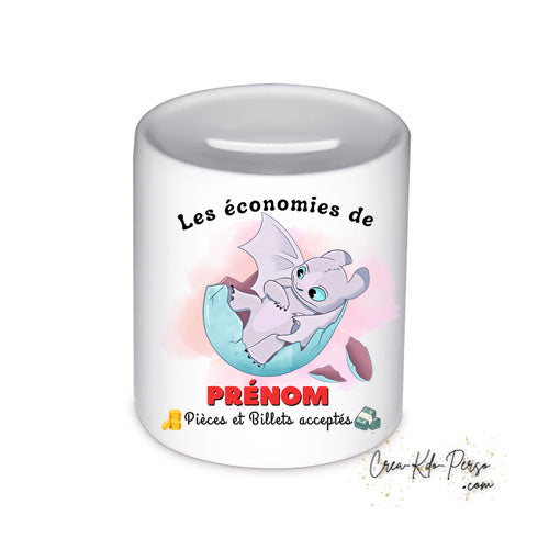 tirelire personnalisée dragon furie eclair crocmou blanc krokmou