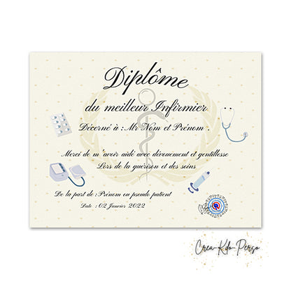 Diplôme à personnaliser cadeau infirmière infirmier