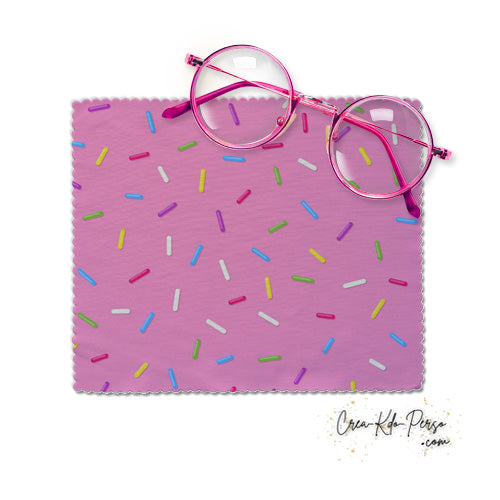 Essuie-lunette Chiffonnette motif Bonbons vermicelles colorés sur fond rose