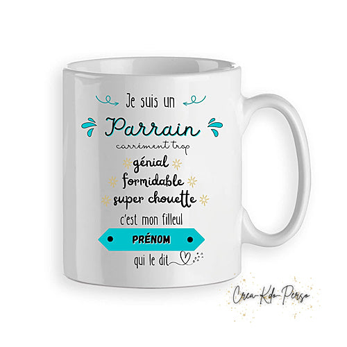 Mug parrain génial formidable super chouette personnalisé