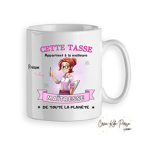 Mug cadeau Maitresse Maître meilleur de la planète personnalisé