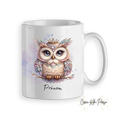 Mug hibou chouette avec couronne personnalisé