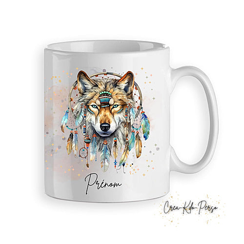 Mug loup native America animal totem personnalisé