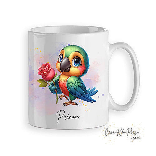 Mug Perroquet mignon avec fleur personnalisé