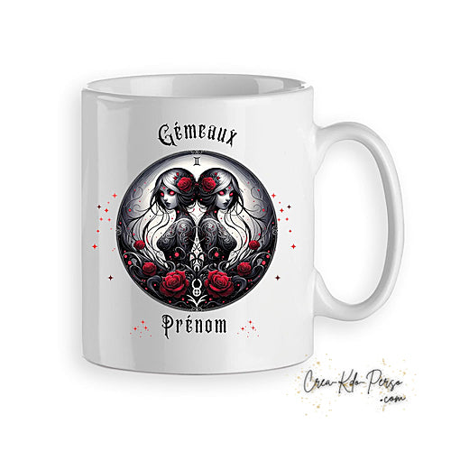 Mug signe astrologique Gémeaux zodiaque gothique horoscope personnalisable