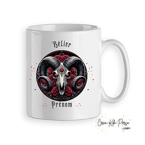 Mug signe astrologique Bélier zodiaque gothique horoscope personnalisable