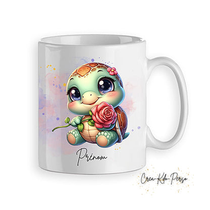 Mug cadeau Tortue mignonne avec une rose rouge personnalisé