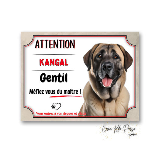 Plaque Kangal gentil méfiez vous du maitre Panneau de portail Attention au chien