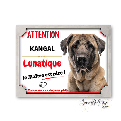 Plaque Kangal lunatique Panneau de portail Attention au chien