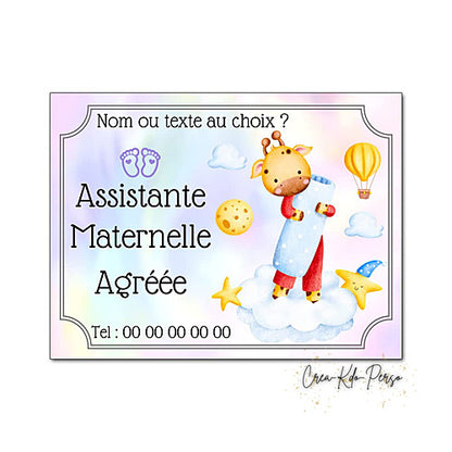 Plaque Assistante maternelle agréée panneau de porte nounou nourrice