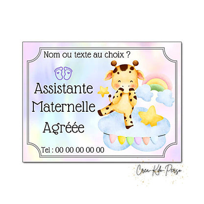 Plaque Assistante maternelle agréée panneau de porte nounou nourrice
