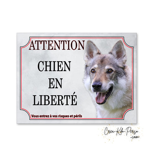 Plaque de portail loup  tcheque Attention au chien panneau je monte la garde