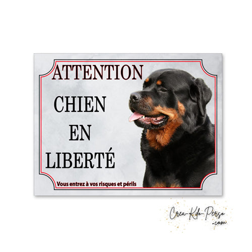 Plaque de portail Rottweiler Attention au chien panneau je monte la garde