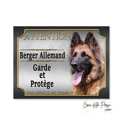 Plaque Attention Chien race Berger Allemand garde et protège personnalisable