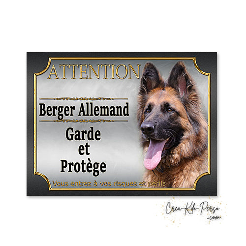 Plaque Attention Chien race Berger Allemand garde et protège personnalisable