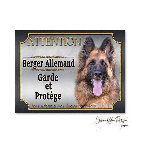 Plaque Attention Chien Berger Allemand garde et protège personnalisable