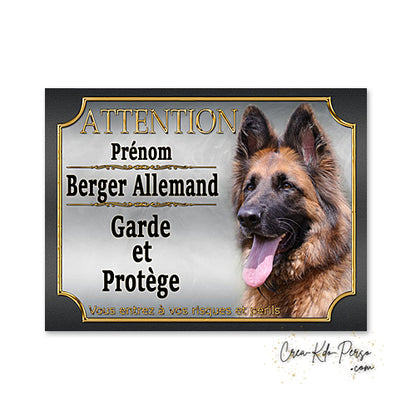 Plaque Attention Chien race Berger Allemand garde et protège personnalisable
