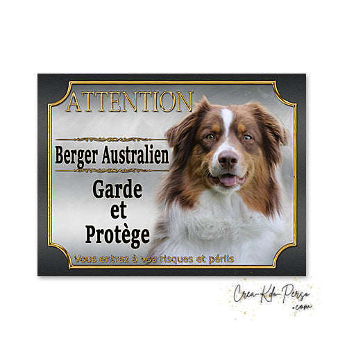 Plaque Berger Australien Panneau de portail Attention au chien je monte la garde