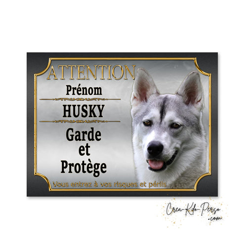 Plaque Husky panneau de portail Attention au chien