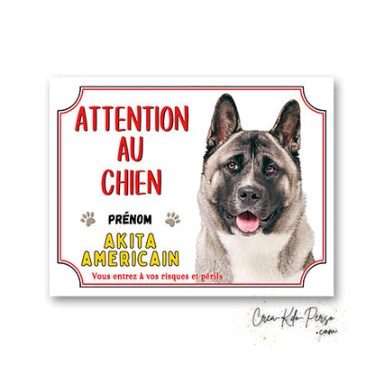 plaque de portail Akita americain panneau attention au chien pancarte je monte la garde