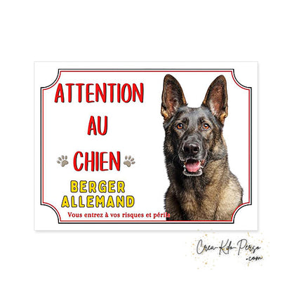 Plaque Attention au Chien  Berger Allemand gris BAT (Modèle1)