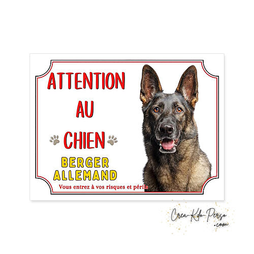 Plaque Attention au Chien  Berger Allemand gris BAT (Modèle1)