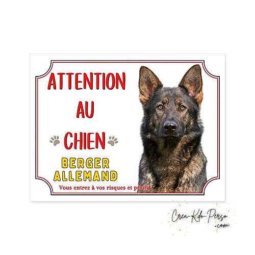 Plaque Attention au Chien  Berger Allemand gris BAT (Modèle2)