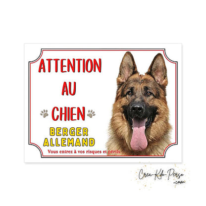 Plaque Attention au Chien  Berger Allemand (Modèle2)