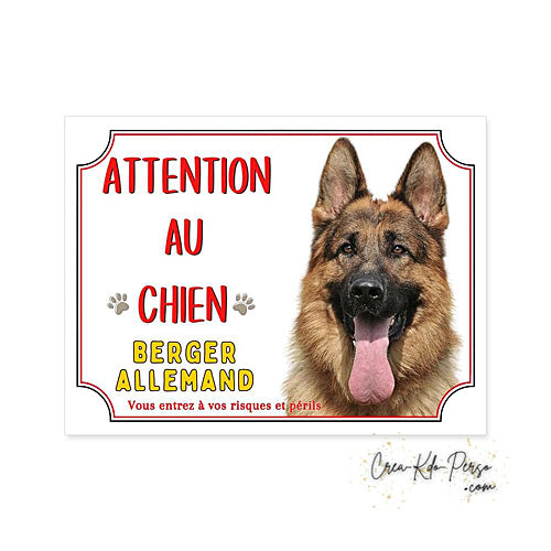 Plaque Attention au Chien  Berger Allemand (Modèle2)
