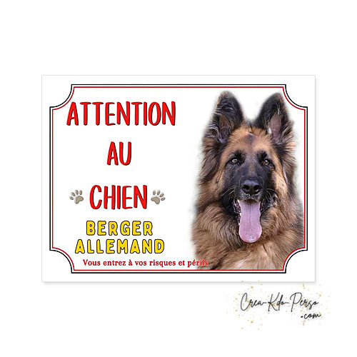 Plaque Attention au Chien  Berger Allemand (Modèle1)