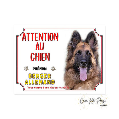 Plaque Attention au Chien  Berger Allemand (Modèle1)