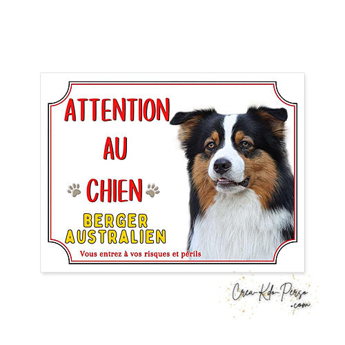 Plaque Berger Australien Panneau de portail Attention au chien