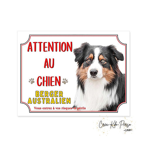 Plaque Berger Australien Panneau de portail Attention au chien