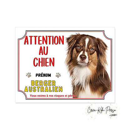 Plaque Berger Australien Panneau de portail Attention au chien